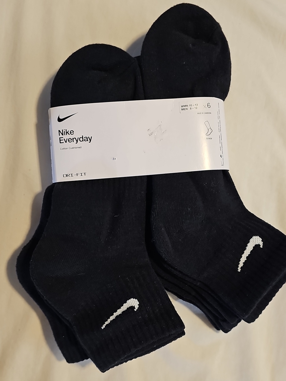Nike Black Ankle Socks with White Swoosh - 6 Pack